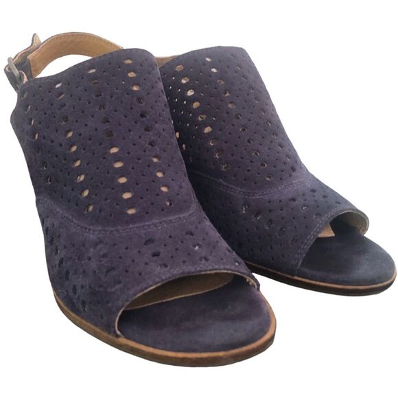 Lucky Brand Women Sz 6.5 Laser Cut Slingback Open Toe Block Heels Sandals - Picture 2 of 9